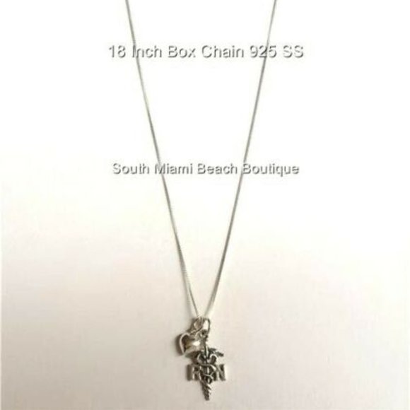 Nursing RN Caduceus Necklace Sterling Silver 925 Puff Heart Graduation Gift - Picture 5 of 12